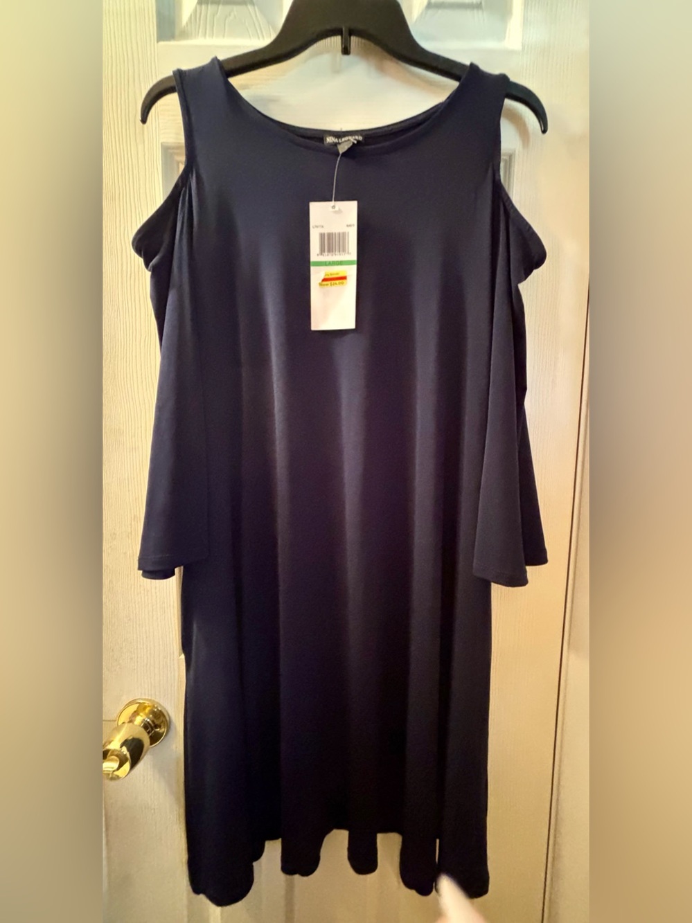 Nina Leonard Navy Cold-Shoulder Shift Dress